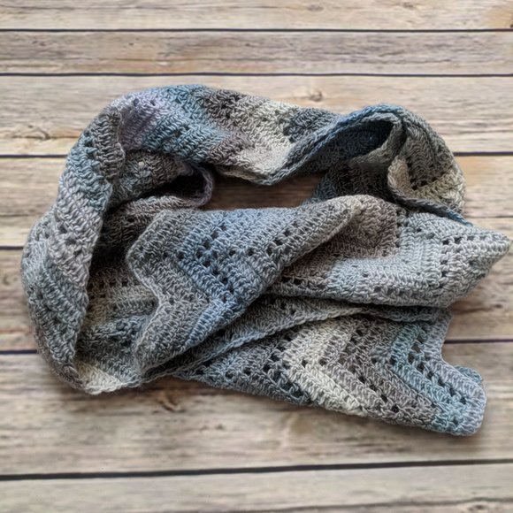 Wool Scarf in Soft Blue, Beige and Gray - Picture 3 of 3